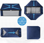 HomeHacks Storage 4-Pack Clothes Organizer Storage Bags Foldable Storage Box with Large Clear Window Sturdy Handles for Closet, Dorm, Pillows, Bedding, Clothes, Blankets, 35L, Blue