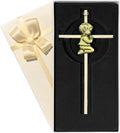 Baby Wall Cross Baptism Gifts for Boys, 7-inch Olive Gold Praying Catholic Boy Baptism Crosses for Christening, First Holy Communion & Baby Dedication Gifts, Baptismal Cross Newborn Nursery Decor