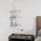 JJL Corner Shelf Wall Mounted, 12 Inches 3-Tier Floating Corner Shelf with Rails, Hexagon Rustic Wood Decor, White Wall Shelves for Apartment Bedroom Kitchen Bathroom