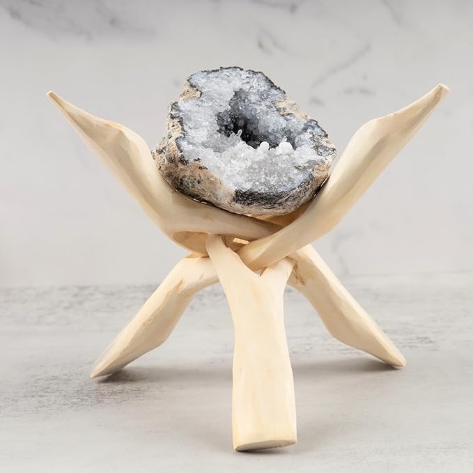 Wish Well Extra Large 8" Wooden Tripod Stand - Hand-Carved Room Decor Holder ~ Ideal for Abalone Shell, Decorative Bowl, Crystal Ball, Sphere, Geode ~ Wood Display Stand & Perfect Crystal Holder