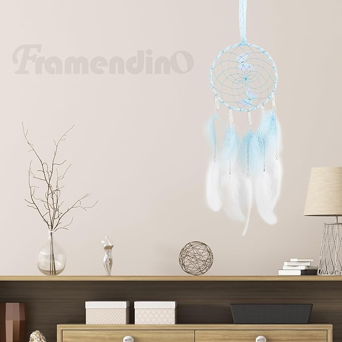 Framendino, Blue Butterflies Dream Catcher with Colorful Feather for Wall Decoration