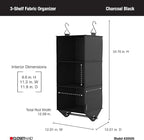ClosetMaid 3-Shelf Fabric Hanging Closet Organizer with Garment Rod for Shirts, Sweaters, Pants, Hats, Shoes, Purses with Charcoal Black Finish