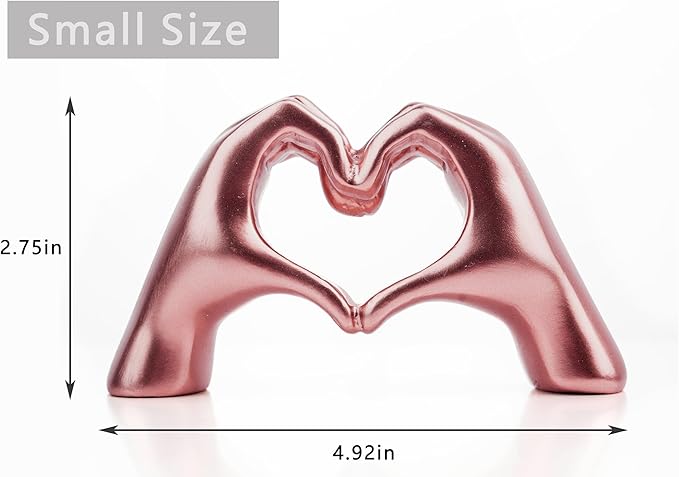 Lynagert Small Heart Hands Sculpture Decor for Living Room Bedroom Bookshelf Coffe Table, Love Finger Statue Modern Aesthetic Home Decor, Unique Gift for Wedding Christmas Birthday (Shiny Pink)