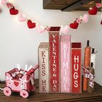 Lineshading 4 Pcs Valentines Day Decoration Wooden Book Valentine's Day Table Decoration Pink Red and White Valentines Tiered Tray Decor Wood Book Sign Farmhouse for Wedding Home Shelf Coffee Table