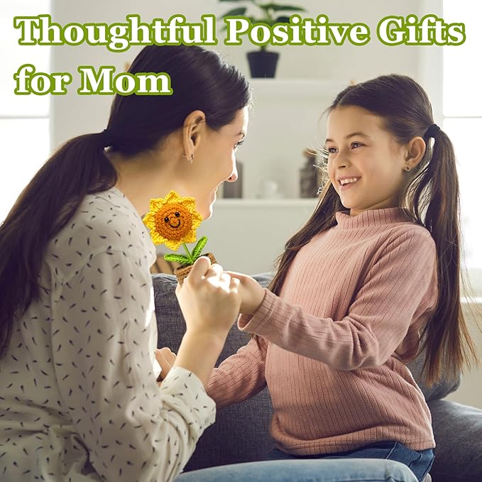 Gifts for Mom Mothers Day Birthday Gifts- Positive Crochet Sunflower, Funny Cute Small Sunflower Gift for Mom Bonus Mother in Law from Daughter Son Positive Emotional Support Pickle Gift