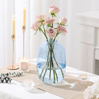 Blue Glass Vase, Large Glass Vase for Flowers, Tall Flower Vases, Modern Round Vases for Living Room, Bedroom, Kitchen, Mantle, Shelf, Wedding, Office, Entryway, 10 Inches