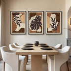 Framed 3D Wood Wall Art Decor for Living Room, 3 Piece Large Boho Tropical Textured Artwork for Walls, Botanical Wooden Wall Art for Dining Room Hallway Bedroom, 24x36 Inch
