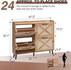 Shoe Storage Cabinet, Boho Shoe Organizer with 4 Flip Drawers & Rattan Design,Farmhouse Freestanding Hidden Slim Narrow Shoe Rack Cabinet for Entryway, Foyer,Hallway,Natural