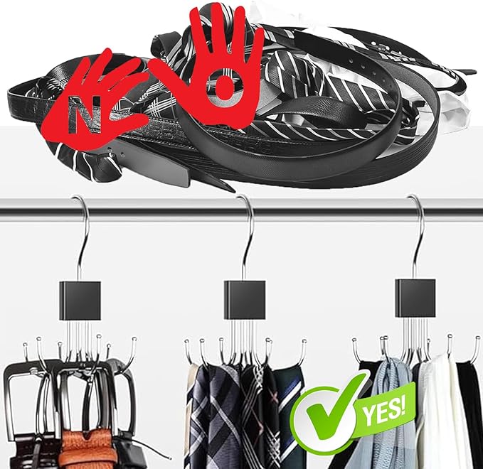 Belt Hanger, 4Pcs Belt Organizer for Closet 360°,Rotatable Max 48 Belt Storage Rack Space Saving Storage Rack for Belt, Bra, Tank Top, Tie, Scarf (2White 2Black)
