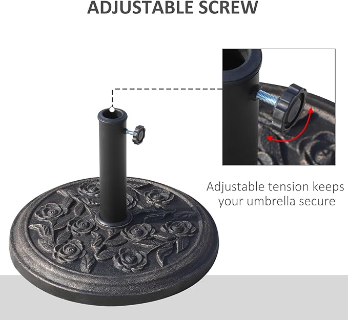 18" 20 Lbs Round Resin Umbrella Base Stand with Decorative Rose Floral Pattern & Easy Setup, Antique Bronze