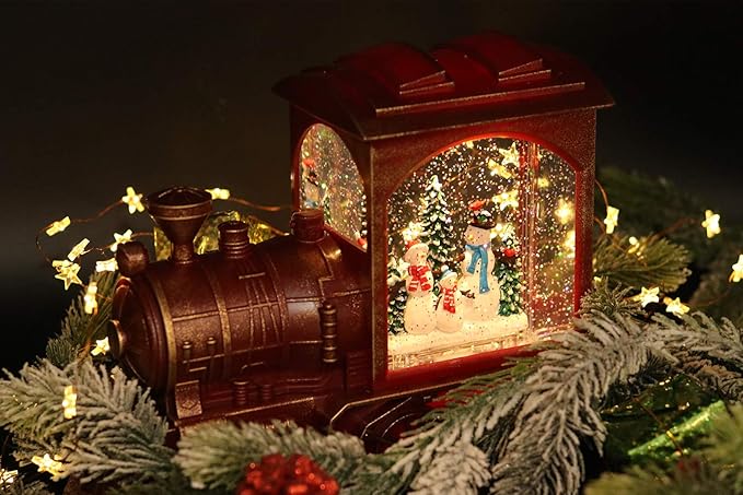 Wondise Lighted Christmas Snow Globes Musical Lantern with Timer, Battery Operated and USB Powered Spinning Water and Swirling Glitter Globe for Christmas Thanksgiving Holiday Decoration