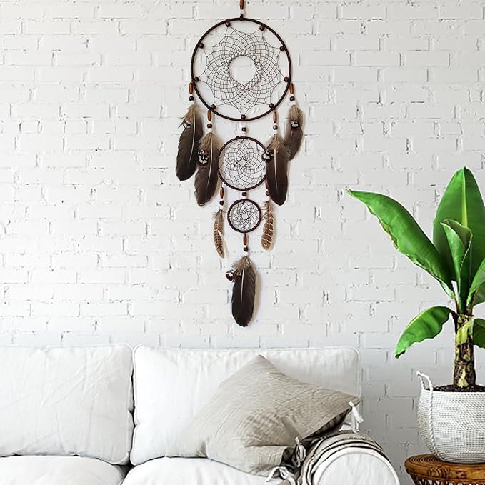 Brown Dream Catcher Large Dream Catchers Wall Decor Handmade Feather Dreamcatcher Wall Hanging Ornament for Bedroom Living Room Home Decor