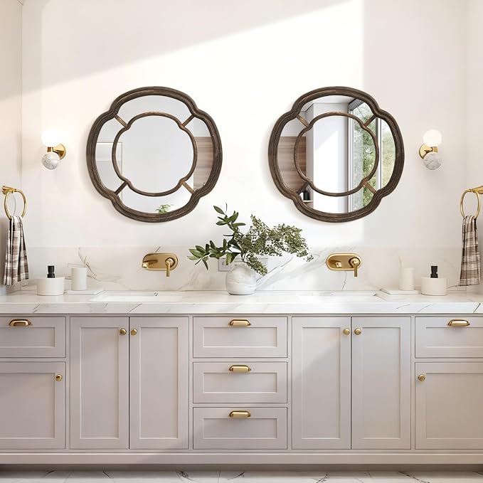 Irregular Wall Mirror, Round Wavy Hanging Mirror Circle Wooden Framed Decorative Mirrors 20 Inch for Living Room Hallway Entryway Decor Mirrors