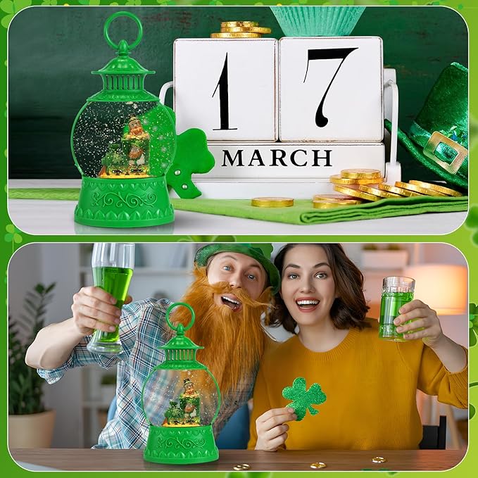 St Patricks Day Snow Globe Decor,St Patricks Day Light Up Snow Globe 6H Timer, USB/Battery Operated,St Patricks Day Home Party Decor