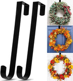 12 in Wreath Hanger for Front Door 2 Pack Black Wreath Hangers Over The Door Wreaths Hanger Hook Hangers Sturdy Hanging Hooks Christmas Fall Halloween Wreaths Decorations Wide