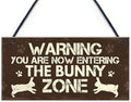 Warning You are Now Entering The Bunny Zone Wood Signs Door Plaque for Wall Decor Sign 12x6inches (WD021)