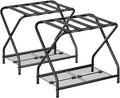 Set of 2 Luggage Rack with Storage Shelf, Foldable Suitcase Stand, Heavy Duty Metal Luggage Holder for Guest Room, Bedroom, Hotel, 150 lbs Top Capacity, 50 lbs Bottom Shelf LR-BK-2