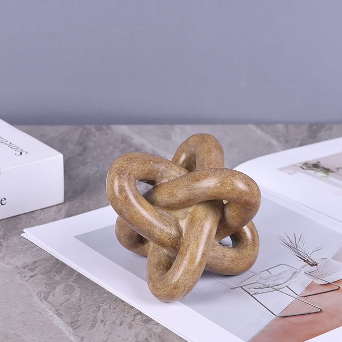 DOVDOV Wood-Toned Knot Sculpture, Triple-Knot Statue, Wood-Toned Home Decor, Ideal for accenting Rustic-Style Coffee Tables, Living Room TV Stands, Dining Tables, and entryway Shelving.