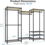 VIPEK V5L Garment Rack Heavy Duty Clothes Racks with Dimmable LED Light, 3000K Warm White, Portable Closet Wardrobe Freestanding Metal Clothing Racks for Hanging Clothes, Max Load 890lbs, Black