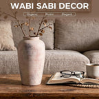 Rustic Distressed Ceramic Threaded Vase, 11" H Handmade Wabi Sabi Decor Vase (Antique Terracotta with Lime White & Distressed Black Patches) for Living Room Table Centerpieces, Entryway & Fireplace