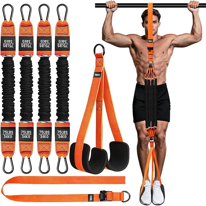 Pull Up Assistance Bands - Adjustable Heavy Duty Resistance Band for Pull Up Bar with 4 Assist Bands, Dual Footrests, Resistance Bands for Ｗorking Out, Strength Training, Home Gym