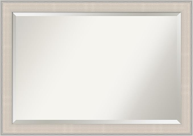 Amanti Art White Wall Mirror 28x40 Cottage White Silver Rectangle Bathroom Mirror for Wall Decor Living Room, Large Cottage Wood Frame, Hangs Horizonally and Vertically, Bathroom Decor, Beveled Edge