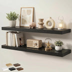 Floating Shelves for Wall 48 in x 9.3 in Deep, Wall Mounted Rustic Wood Shelf with Invisible Brackets for Storage & Display, Living Room Bedroom Bathroom, Black, 2 Pack