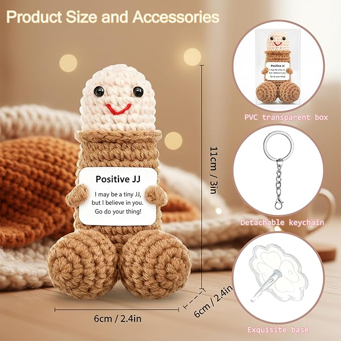 Emotional Support Positive Crochet Animals Pickle Funny Gag Doll Gifts for Adult Men Women Friends, Weird Things Stuff Desk Decor