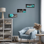 Hillban 3 Pieces Rose Wooden Wall Decor Rose Bathroom Decor Thankful Grateful Blessed Accessories Inspirational Wall Art Signs for Living Room Kitchen Wedding(16 x 6 Inch,Teal)