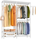 Heavy Duty Garment Rack, Metal Closet Organizers and Storage Clothing Racks 3 Tiers Adjustable Wire Shelving with 2 Hanger Rods and Side Hooks, 44.7" Lx16.5 Wx76.8 H, Max Load 800LBS, White