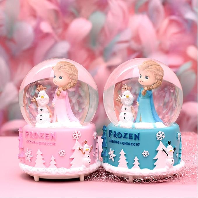Snow Globe for Kids with Music, VECU 3.14 Inch Little Girl Llluminated Automatic Snow Home Decor for Girls Kids Gift, Musical, Resin/Glass (Large/Pink)