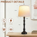 Lamps Set of 2 Modern Farmhouse Table Lamp Bedside Reading Lamps Living Room End Tables Set Lamps for Night Stands Bedroom Night Lamp,High 27 Inch,Black,With Fabric Lamp Shade,Bulb Not Included
