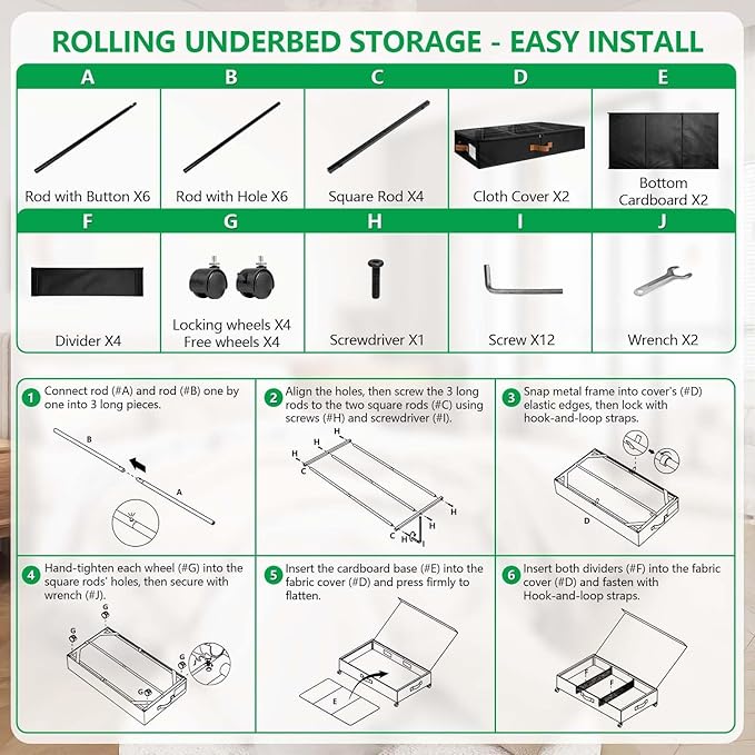 Under Bed Storage with Wheels, 2-Pack 58L Under the Bed Storage Containers with Lids, 1-Pack 15L Box, Organizer Bins Rolling Underbed Storage for Clothes, Underwear, Socks, Shoes - Delicate