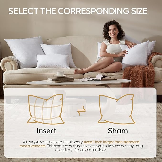 Feather Throw Pillow Inserts Set of 4, Soft Fluffy Square 16 x 16 Inches Decorative Pillow Insert, Feather and Down Euro Pillows for Bed, Couch and Cushion
