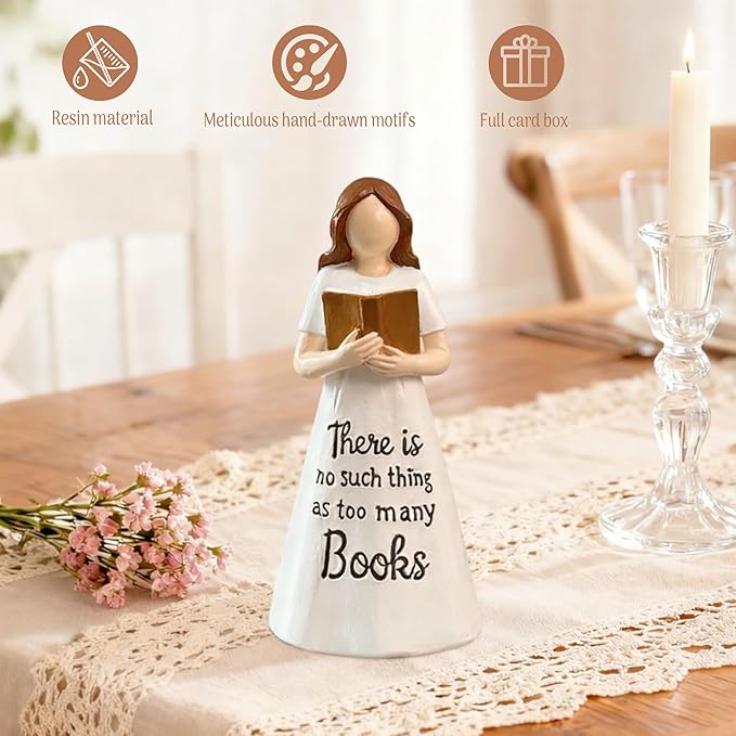Book Figurine Reading Woman Statue – Reading Resin Figurine for Book Lovers Decor, Bookworm Sculpture, Reading Gifts for Book Lovers Women