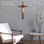 Crucifix Wall Cross - 14 Inch Olive Wood Wall Crucifix, Hand Painted Resin Jesus on Wooden Crucifix Catholic Home Decor Housewarming Religious Gifts