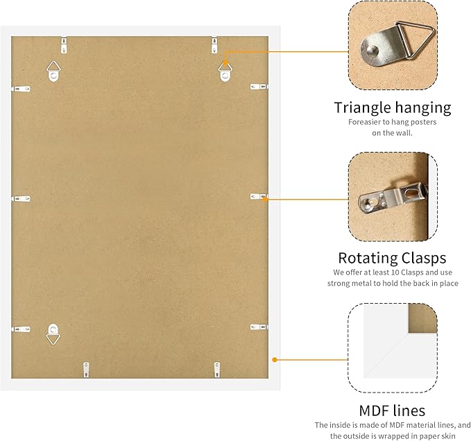 18x24 Picture Frame White Set of 3, Display Pictures 16x20 with Mat or 18 x 24 Without Mat, Poster Frames 18x24 for Wall Hanging Horizontal and Vertical