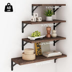YGEOMER Floating Shelves for Wall, Different Sizes Dark Carbonized Brown Wall Shelves for Living Room, Bathroom, Bedroom, Kitchen, Home Decor (Set of 4)