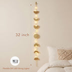 opulinea 32 Inch Hammered Gold Moon Phase Metal Wall Decor with LED String Lights, Celestial Hanging Wall Sculpture, Boho Lunar Wall Art for Bedroom, Living Room, Bathroom, Apartment