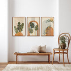 KAIRNE Boho Canvas Wall Art,Abstract Minimalist Room Decor,Tropical Botanical Wall Decor,Mid-Century Geometric Illustrations Set of 3(24”X36”),Botanical Print for Living Room Bedroom Dining Room Decor
