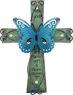 INHAI Handcrafted Christian Wall Cross 9x7,James 1:17 Verse on Wood with Antiqued Metal,Mother's Day Inspirational Home Decor Gift(Blue)