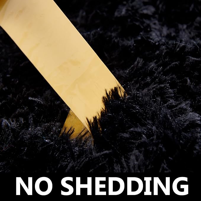 FJZFING Black Round Rug Ultra-Soft Plush Modern 7x7 Circle Area Rug for Kid's Bedroom, Fluffy Shag Circular Rug for Nursery Room, Non-Slip Home Decor Cute Black Carpet for Teen's Room
