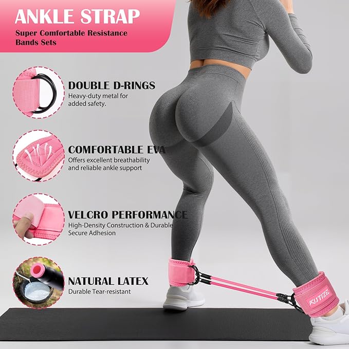Ankle Resistance Bands with Cuffs & Fabric Resistance Bands Set - Legs & Glutes Workout Equipment for Women & Men, Home Gym Heavy Exercise Bands for Hip, Yoga, Strength Training, Rehab, Pilates
