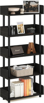 Furinno TURN-N-TUBE 5-Tier Display Shelf, Storage Shelves, Book Shelf, Open Shelves with Rounded Corner Top Edges, for Organization and Storage, Living Room, Home Office, Espresso