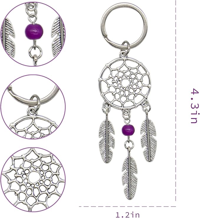 AUEAR, 6 Pack Dream Catcher Keychain Silver Handmade Key Ring for Bag Ornament Accessories DIY Jewelry Crafts