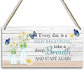 Motivational Inspirational Gift for Women Butterfly Decor Wood Hanging Sign, Wood Home Office Decor Sign Wall Plaque, Wall Art for Bedroom Wall Shelf Living Room, Everyday Is A New Beginning -21