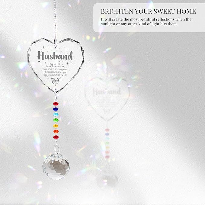 Sympathy Gifts for Loss of Loved One, Crystal Sun Catcher Rainbow Maker, Condolence Memorial for Loss of Mom Dad Dog (Husband-Type B)