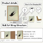 Framed Vintage Bird Wall Art, Sage Green Flying Swallow Pictures Wall Decor, Minimalist Japandi Nature Paintings Canvas Prints Modern Home Decor for Living Room Bedroom Bathroom Office 12x16 Inch