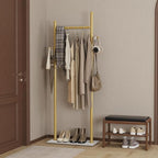 Nianerfaya Coat Hanger Stand with 2 Hooks, Standing Garment Storage for Indoor - Coat Tree for Hanging Clothes for Bedroom - 19.7" Wide Heavy Duty Clothe Rack Metal Clothing Hanger Rack (Gold)