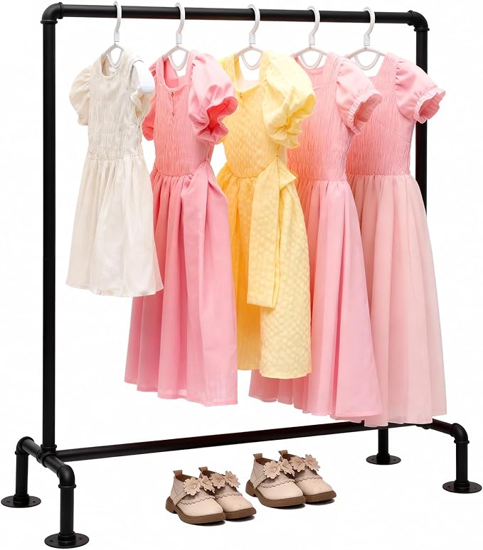 Kids Pipes Dress up Clothing Rack, Kids Clothes Rack, Child Garment Rack, Hanging Clothes Rod Storage Shelf Organizers Shelves Shelving, Black Metal
